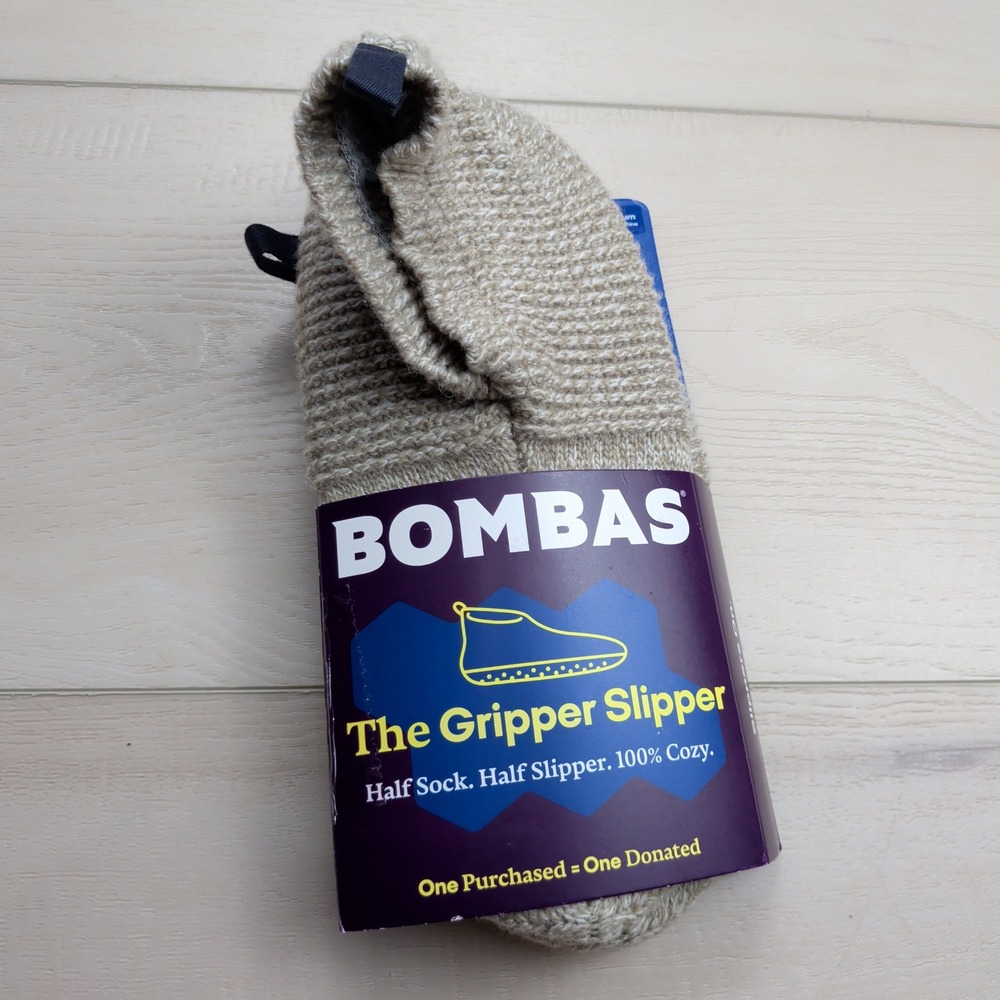 NEW Bombas Gripper Slipper Mens Medium Oat Marl Beige Knit House Sock Shoes